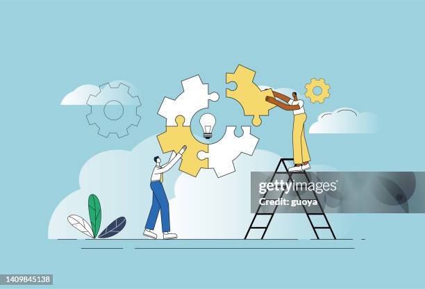 gears, ladders, lights, white collars, puzzles. - business casual stock illustrations