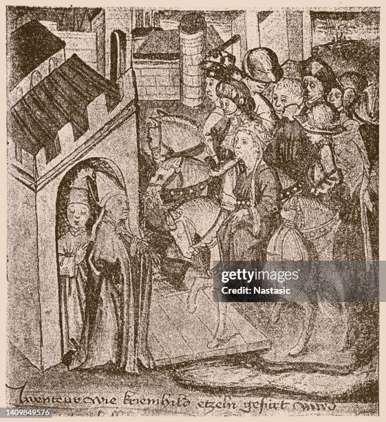 nibelungen, kriemhild is led to king etzel - sigurd mythological character stock illustrations