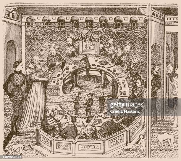 ilustrações de stock, clip art, desenhos animados e ícones de king arthur and his round table - mitologia