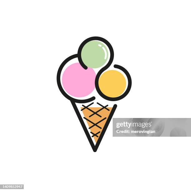 ilustraciones, imágenes clip art, dibujos animados e iconos de stock de logotipo del icono del helado - barquilla de helado