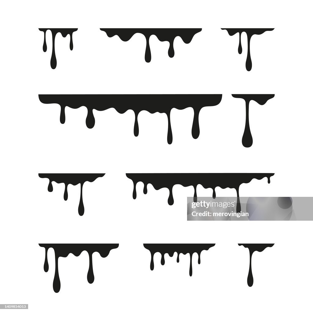 Paint or ink dripping vector set