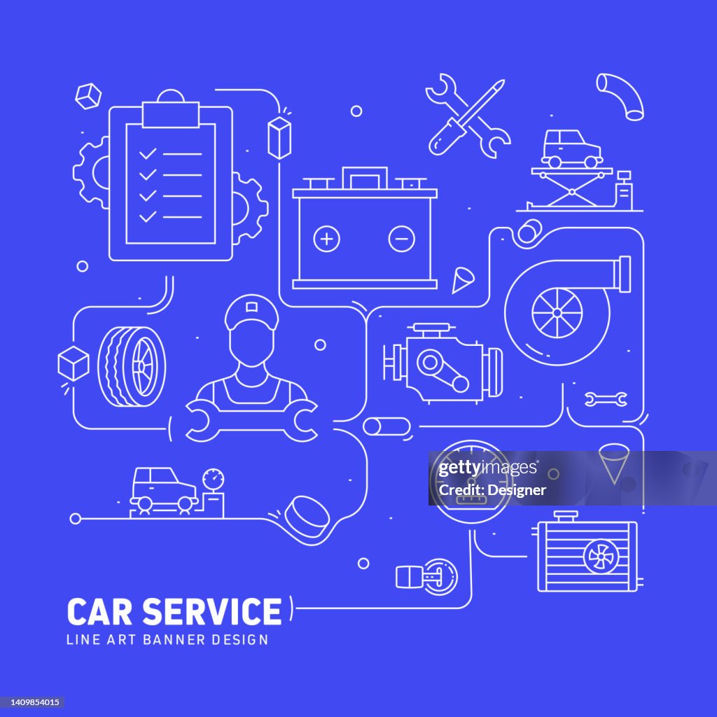 CAR SERVICE Related Line Style Banner Design for Web Page, Headline, Brochure, Annual Report and Book Cover