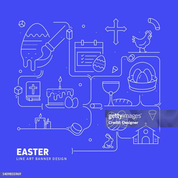 easter related line style banner design for web page, headline, brochure, annual report and book cover - bread basket stock illustrations
