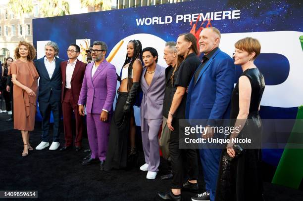 Cast and crew Donna Langley, Win Rosenfeld, Steven Yeun, Daniel Kaluuya, Jordan Peele, Keke Palmer and Brandon Perea at the World Premiere Of...