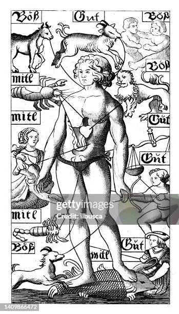 ilustrações de stock, clip art, desenhos animados e ícones de antique engraving illustration, civilization: magic and witchcraft, health calendar - sorte