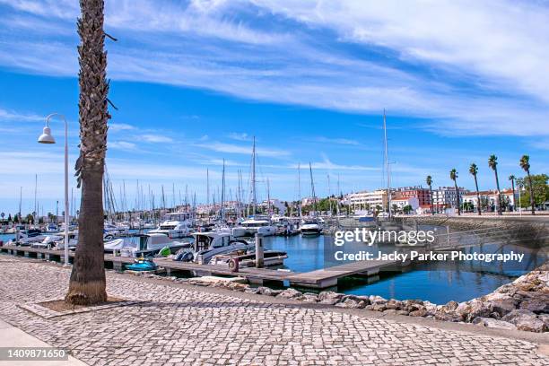 the marina at the town of lagos, portugal. - faro city portugal stock-fotos und bilder