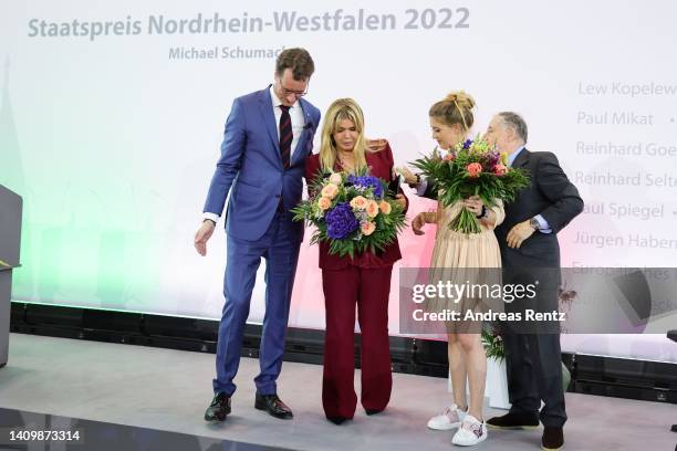 Hendrik Wüst, CDU premier of North Rhine-Westphalia, Corinna Schumacher, wife of former Formula One champion Michael Schumacher and her daughter Gina...