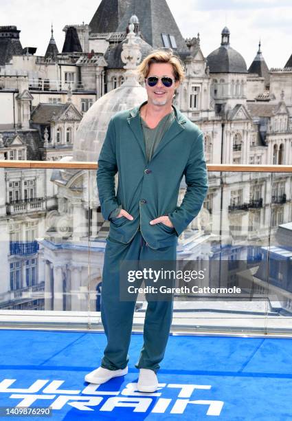 Brad Pitt attends the "Bullet Train" Photocall at The Corinthia Hotel on July 20, 2022 in London, England.