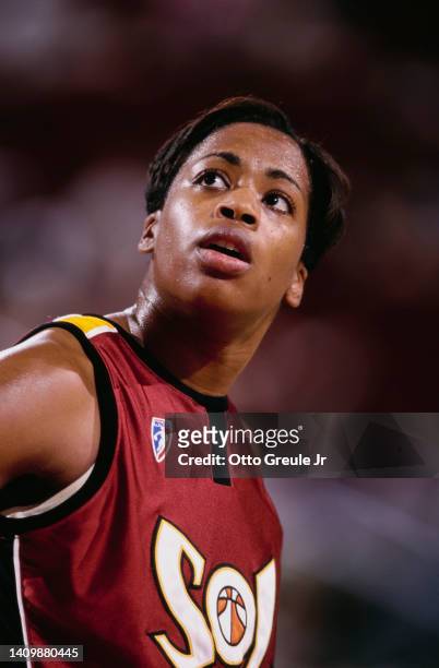Kisha Ford, Forward and Guard for the Miami Sol looks on during the WNBA Western Conference basketball game against the Seattle Storm on 30th July...