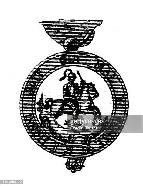 antique engraving illustration, civilization: insignia badge of order of the garter - vintage garter belt stock illustrations