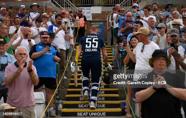 Ben Stokes of England makes his way back to the England dressing room after his last One Day International innings during the 1st Royal London Series...