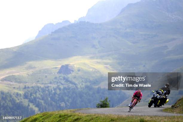 Rigoberto Uran Uran of Colombia and Team EF Education - Easypost competes descending the Col de Val Louron-Azet during the 109th Tour de France 2022,...