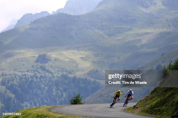 Jonas Vingegaard Rasmussen of Denmark and Team Jumbo - Visma - Yellow Leader Jersey and Tadej Pogacar of Slovenia and UAE Team Emirates - White Best...