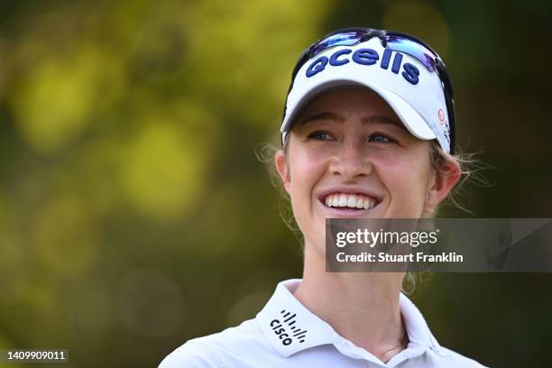 Nelly Korda of USA looks on prior to The Amundi Evian Championship at Evian Resort Golf Club on July 20, 2022 in Evian-les-Bains, France.