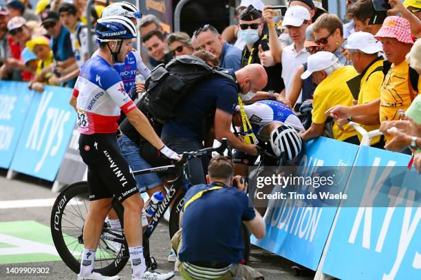 Fabio Jakobsen of Netherlands and Quick-Step - Alpha Vinyl Team collapses crossing the finish line during the 109th Tour de France 2022, Stage 17 a...