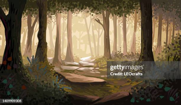 schöne herbst wald - landschaft künstlerisch stock-grafiken, -clipart, -cartoons und -symbole