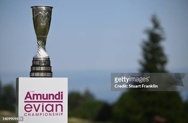 The winners trophy is pictured prior to The Amundi Evian Championship at Evian Resort Golf Club on July 20, 2022 in Evian-les-Bains, France.
