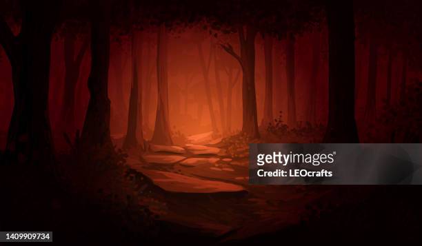 illustrazioni stock, clip art, cartoni animati e icone di tendenza di bella foresta spettrale - orrore
