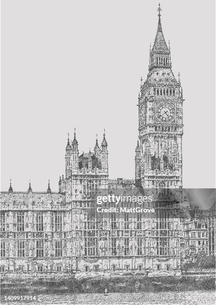 big ben houses of parliament london - by the thames stock illustrations