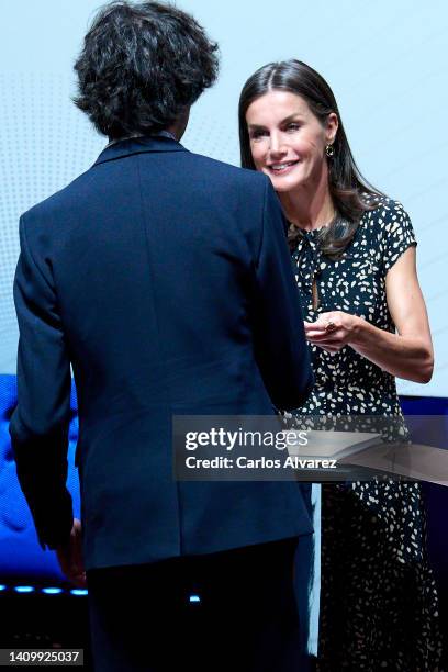 Queen Letizia of Spain delivers 'La Caixa' Scholarships at the CaixaForum cultural center on July 20, 2022 in Madrid, Spain.