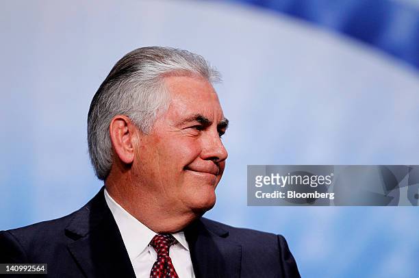 Rex Tillerson, chief executive officer of Exxon Mobile Corp., smiles at the 2012 CERAWEEK conference in Houston, Texas, U.S., on Friday, March 9,...