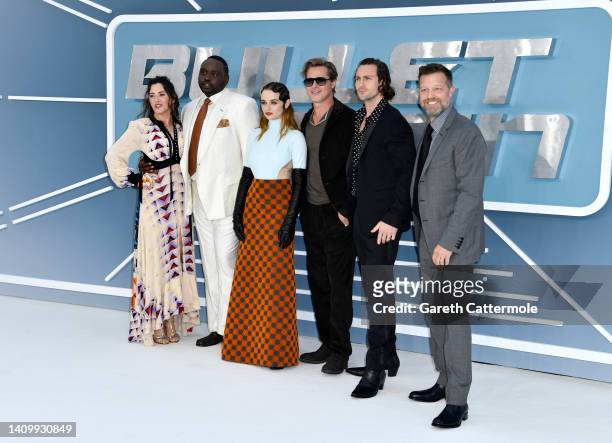 Kelly McCormick, Brian Tyree Henry, Joey King, Brad Pitt, Aaron Taylor-Johnson and David Leitch attend the "Bullet Train" UK Gala Screening at...