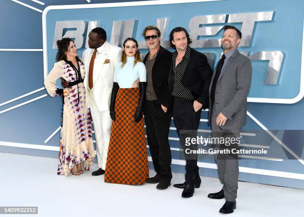 Kelly McCormick, Brian Tyree Henry, Joey King, Brad Pitt, Aaron Taylor-Johnson and David Leitch attend the "Bullet Train" UK Gala Screening at...