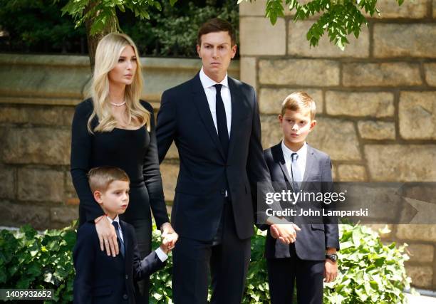 Ivanka Trump, Theo Kushner, Jared Kushner and Joseph Kushner attend the funeral of Ivana Trump at St. Vincent Ferrer Roman Catholic Church on July...