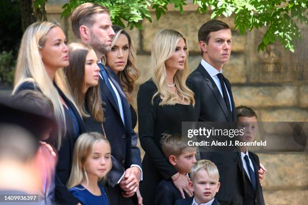 Ivanka Trump, Jared Kushner, Eric Trump and family arrive for the funeral of Ivana Trump at St. Vincent Ferrer Roman Catholic Church July 20, 2022 in...
