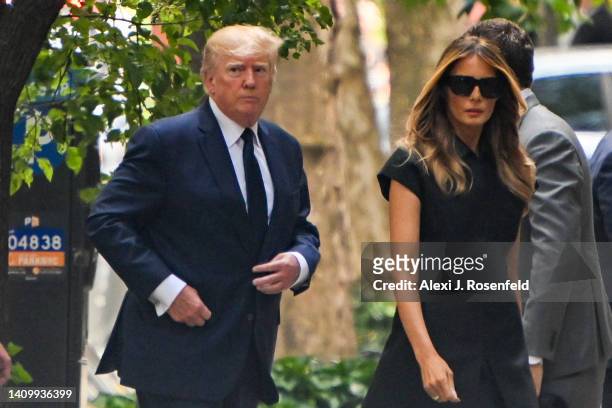 Former President Donald J. Trump arrives for the funeral of Ivana Trump at St. Vincent Ferrer Roman Catholic Church July 20, 2022 in New York City....