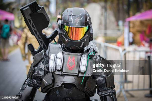 Cosplayer Dana Sabbe attends a press conference to promote using public transit to attend 2022 Comic-Con International on July 20, 2022 in San Diego,...