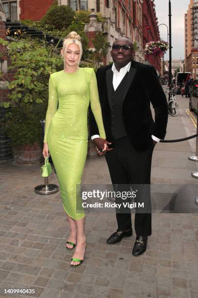 Gigi Hadid and Edward Enninful seen attending Vogue x Self Portrait - party at Chiltern Firehouse on July 20, 2022 in London, England.