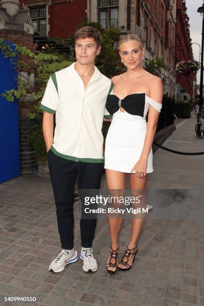 Oliver Cheshire and Pixie Lott seen attending Vogue x Self Portrait - party at Chiltern Firehouse on July 20, 2022 in London, England.
