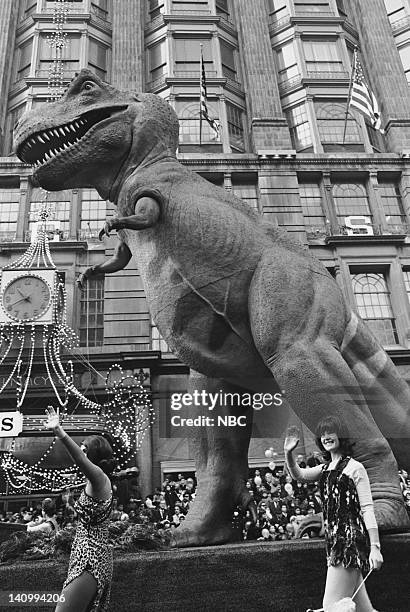 Pictured: T-Rex float passes by during the 1966 Macy's Thanksgiving Day Parade -- Photo by: NBCU Photo Bank