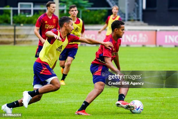 Anass Salah-Eddine of Ajax and Mohamed Ihattaren of Ajax during a Training Session of Ajax at Sportcentrum Vondersweijde on July 1, 2022 in...