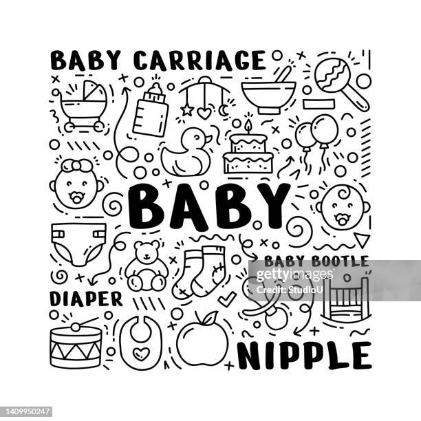 baby hand drawn doodle concept - baby crying icon stock illustrations