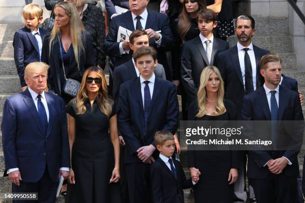 Former U.S. President Donald Trump and his wife Melania Trump along with their son Barron Trump and Ivanka Trump, Eric Trump and Donald Trump Jr. And...