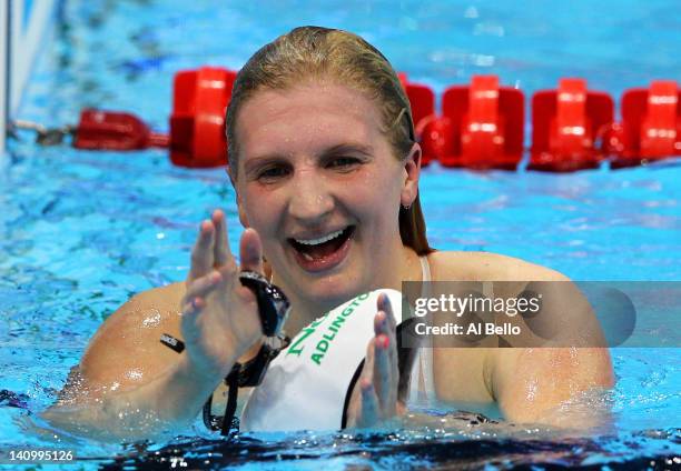 Rebecca Adlington of Nova Centurion SC smiles after winning the Women’s 800m Freestyle Final during day seven of the British Gas Swimming...