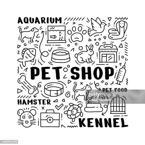 stockillustraties, clipart, cartoons en iconen met pet shop hand drawn doodle concept - dog bowl