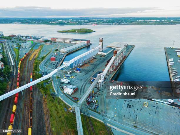 railyard meets dock - halifax harbour stock pictures, royalty-free photos & images