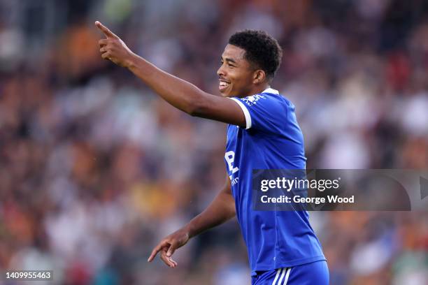 Wesley Fofana of Leicester City celebrates after scoring their side's third goal during the Pre-Season Friendly between Hull City and Leicester City...