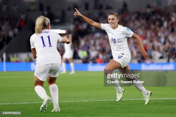 Georgia Stanway of England celebrates after scoring their team's second goal during the UEFA Women's Euro 2022 Quarter Final match between England...