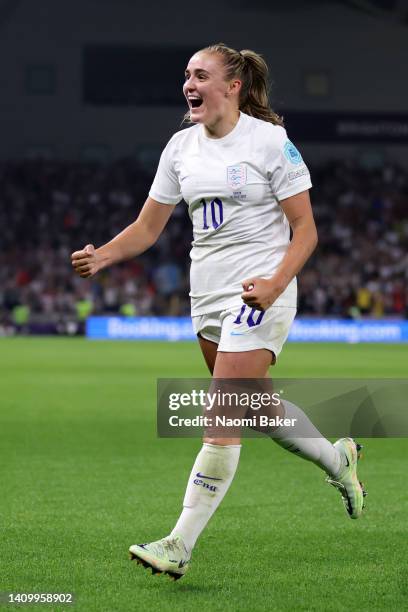 Georgia Stanway of England celebrates after scoring their team's second goal during the UEFA Women's Euro 2022 Quarter Final match between England...