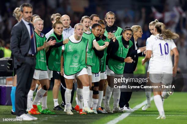 Georgia Stanway of England celebrates with teammates after scoring their team's second goal during the UEFA Women's Euro 2022 Quarter Final match...