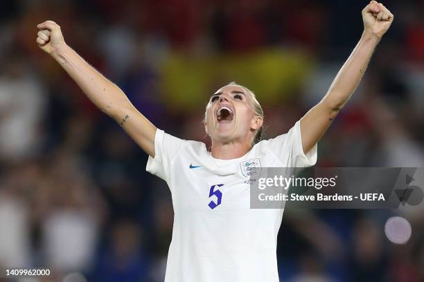 Alex Greenwood of England celebrates after their sides victory during the UEFA Women's Euro 2022 Quarter Final match between England and Spain at...