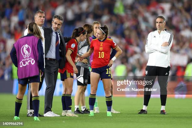 Athenea del Castillo of Spain looks dejected following their side's defeat in the UEFA Women's Euro 2022 Quarter Final match between England and...