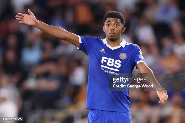 Wesley Fofana of Leicester City reacts during the Pre-Season Friendly between Hull City and Leicester City at MKM Stadium on July 20, 2022 in Hull,...