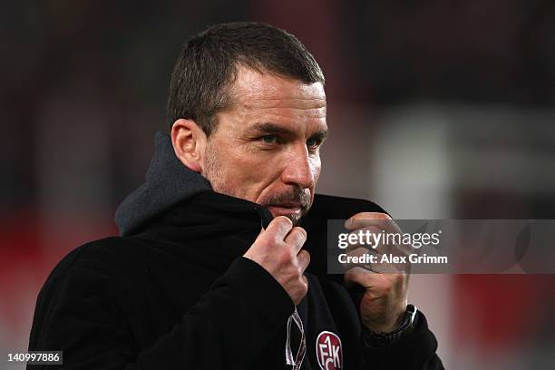 Head coach Marco Kurz of Kaiserslautern reacts prior to the Bundesliga match between VfB Stuttgart and 1. FC Kaiserslautern at Mercedes-Benz Arena on...