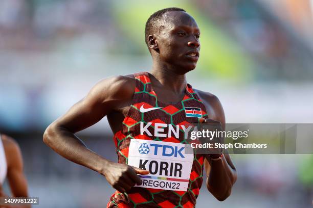 Emmanuel Kipkurui Korir of Team Kenya competes in the Men's 800m heats on day six of the World Athletics Championships Oregon22 at Hayward Field on...