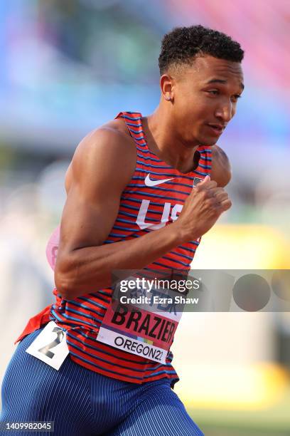 Donavan Brazier of Team United States competes in the Men's 800m heats on day six of the World Athletics Championships Oregon22 at Hayward Field on...